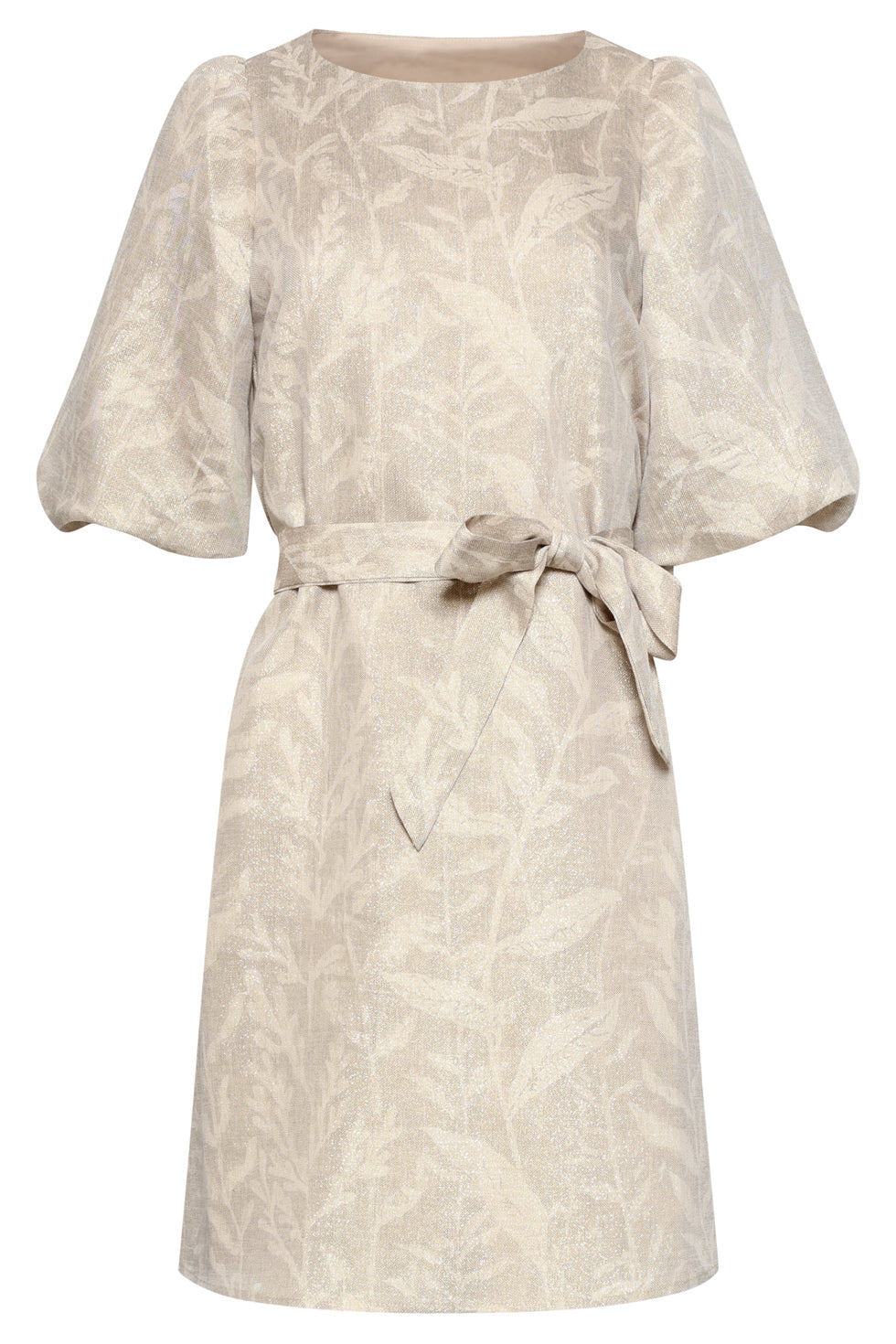 Korte Jurk Met Bladprint En Lurex Stof | Dark Sand - Gold
