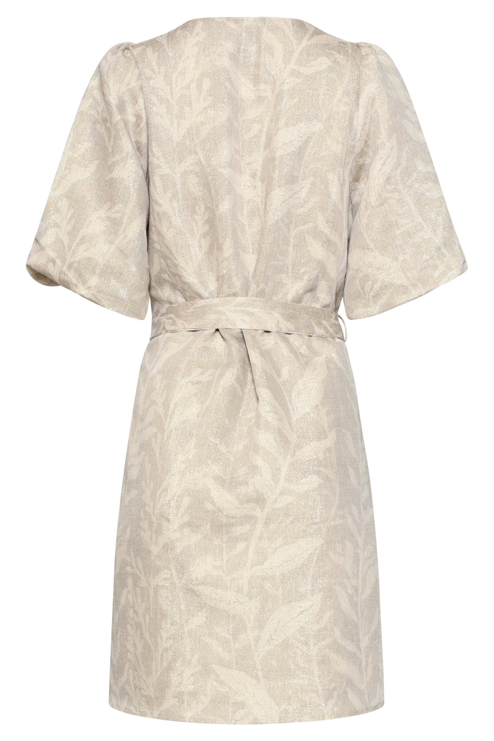 Korte Jurk Met Bladprint En Lurex Stof | Dark Sand - Gold