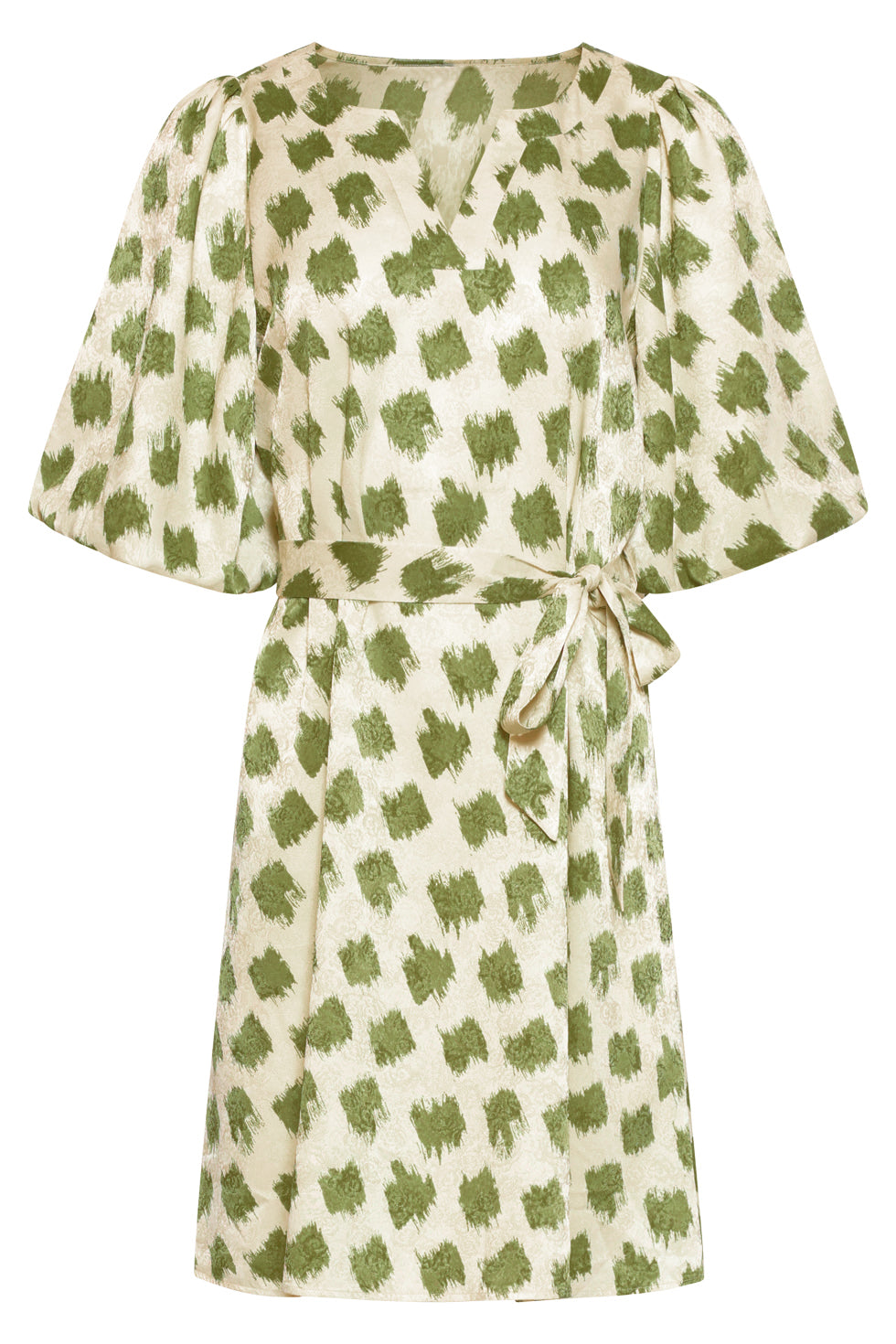 Robe avec imprimé animalier abstrait vert et ceinture | Vert armée - Blanc cassé