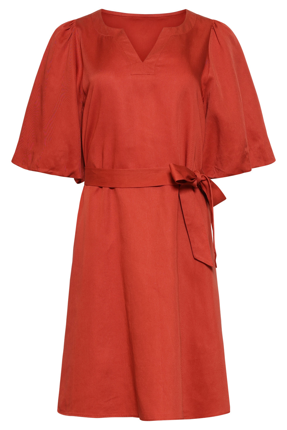 Robe élégante unie avec ceinture à nouer | Brique